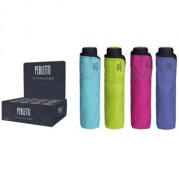 PERLETTI perletti21605 54 x 8 cm Lady Mini 1 3 secciones negro frontera resistente al viento paraguas de microfibra con caja expositora
