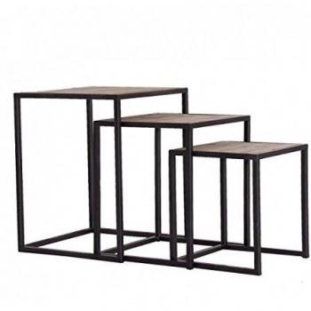 Vicalhome Mesita Auxiliar Nido Estructura Metal con Sobre de Madera.