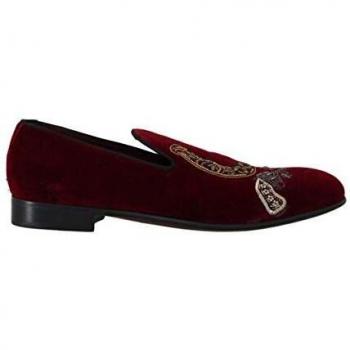 Dolce & Gabbana Bordeaux Velvet Loafers Gun Horseshoe Shoes - EU39/US6