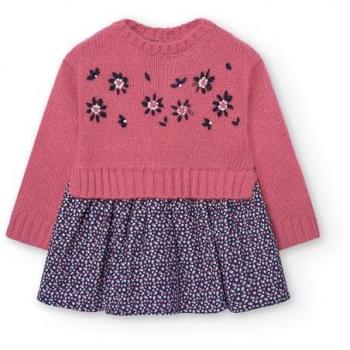 Boboli - Vestido de bebé niña combinado de manga larga