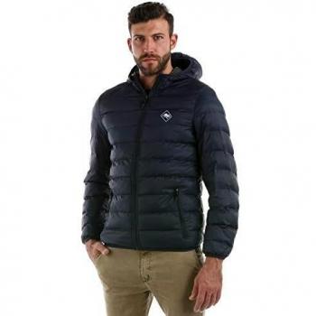 Hot Buttered - Chaqueta de plumas acolchada, capucha y logotipo bordado en el pecho, modelo Queensland navy L