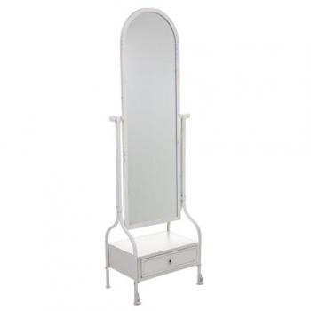 Espejo de pie con cajón de metal blanco 65x38x184 cm estilo Industrial