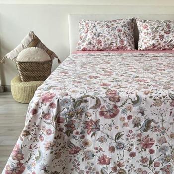 Juego de Sábanas de Algodón 100% Estampado Floral Burdeos y Paisley Asia para Cama 90/135/150 - 3 o 4 Piezas