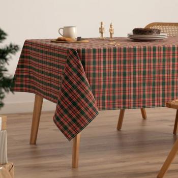 Mantel Cuadrado Jacquard Navidad Algodón 140x140 cm Rojo y Verde con Hilo Oro