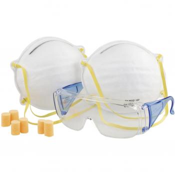 Einhell 49375790 - Juego de seguridad, 6 piezas con 3 pares de tapones desechables, gafas protectoras, 2 mascarillas para polvo ﬁno