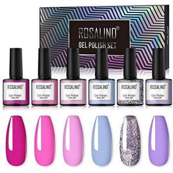 ROSALIND Esmaltes Semipermanentes Pastel de Uñas en Gel UV LED, 6 Colores Kit de Pintauñas Semipermanente, Esmaltes en Gel Soak Off 10ml
