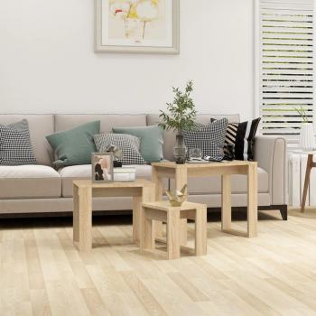 Mesas apilables 3 piezas de madera contrachapada color roble Sonoma