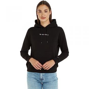 Tommy Hilfiger Women's Black Cotton Hooded Sweatshirt with Logo - Size M