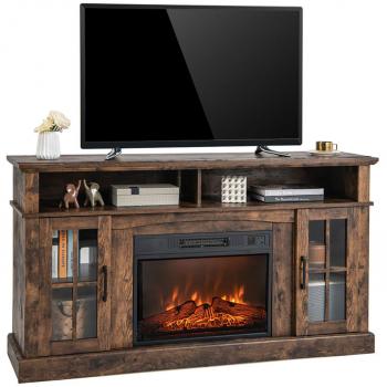 Brown Electric Fireplace TV Stand for TVs up to 65 with Side Cabinets and Remote