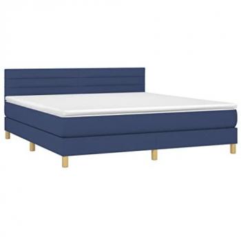 Cama Box Spring con Colchón Viscoelástico de Espuma, Protector de Muelles Ensacados, Adaptable, Acolchado Reversible, Tela Azul 180x200 cm