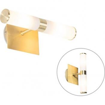 Aplique moderno dorado IP44 2 luces para baño, adecuado para LED, vidrio/acero, max. 2 x 28 Watt