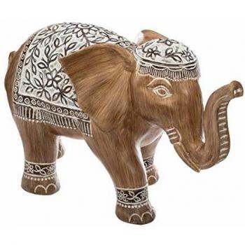 Estatua de Elefante H24 - Decoración Étnica en Resina Efecto Piedra y Madera, 24 cm, resina, diseño étnico