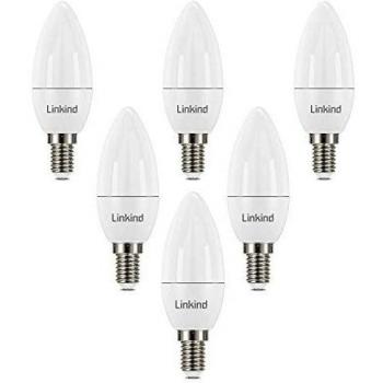 Linkind Bombillas Casquillo Fino LED E14 en forma de vela, lámpara incandescente de 40W reemplazada, velas de filamento de 5.2W 470lm 2700K blanco cálido, no regulable Luz de vela C35/B35 paquete de 6