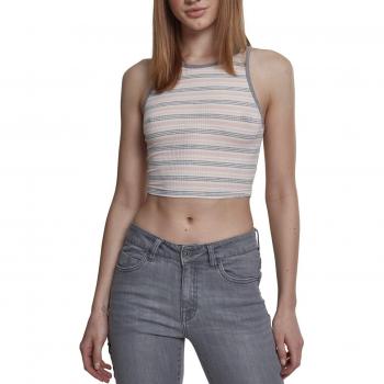 Crop Top Mujer Urban Classic Rayas Ribeteado Rosa/Blanco/Gris