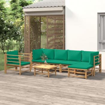 7-Piece Bamboo Garden Lounge Set with Green Cushions