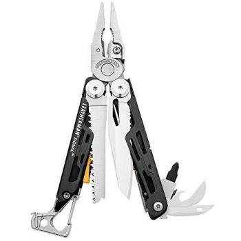 Leatherman Signal - Multiherramienta de supervivencia con 19 herramientas, con bloqueo, varilla de hierro para encender el fuego, martillo y silbato, hecho en EE.UU., en negro y plata, funda de nylon