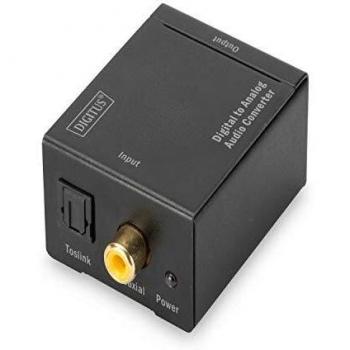 Digitus DS-40133 Convertidor de Audio Digital a Analógico con Conector RCA Coaxial/Toslink y Adaptador de Red, Color Negro