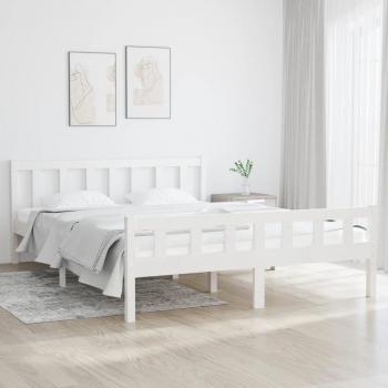 Estructura de cama madera maciza blanca King Size 150x200 cm