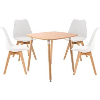 Juego de comedor moderno Liborg con mesa Viborg y 4 sillas Linares en color Natural/Blanco