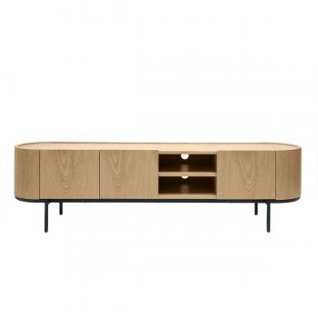 Mueble TV de diseño en madera clara y metal negro con almacenaje 180 cm SKYE