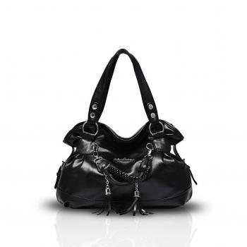Nicole&Doris Nueva Suave de la Franja de la Borla del Bolso de totalizadores del Hombro Crossbody Bolsos del Mensajero del Monedero del Cuero de la PU Bolso de Las Mujeres Negro