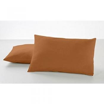ESTELA - Funda de Almohada Combi Liso Cala Color Marrón - 2 Piezas de 50x80 cm - 100% Algodón - 144 Hilos