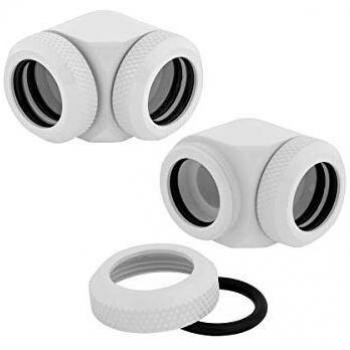 Corsair Hydro X Series XF Hardline Conectores 14 mm de 90°, Pack de Dos Unidades (Latón sólido, Acabado, adaptan a Tubos rígidos de 14 mm de diámetro Externo) Blanco