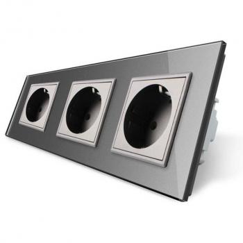 Enchufe triple tipo SCHUKO EU de 16A, frontal gris