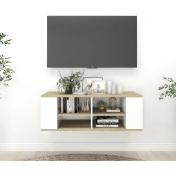 Mueble de pared para TV vidaXL, madera contrachapada, dimensiones 102x35x35 cm, color blanco roble Sonoma
