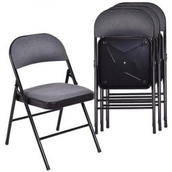 Black Upholstered Folding Chairs with Padded Seats (Set of 4)