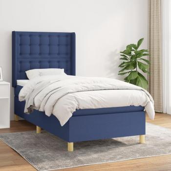 Cama box spring con colchón de muelles azul 80x200 cm en tela