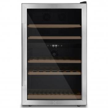 Cava de vino independiente 53 botellas con 2 zonas de temperatura, diseño elegante en acero inoxidable, anti-UV y LED