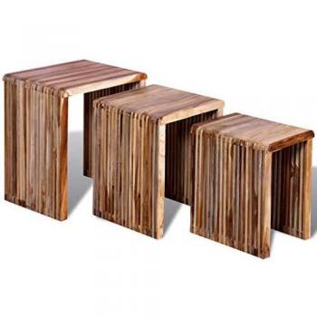 vidaXL Set tres mesitas de teca recuperada mesas muebles casa hogar decoración