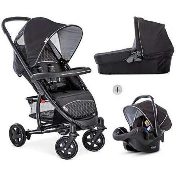Hauck Malibu 4 Trio Set 3 en 1 - Sistema de viaje funcional y ligero, Grupo 0, capazo con colchoncito, silla deportiva con varias posiciones, plegado compacto, diseño y textil de rombos, negro
