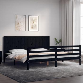 Estructura de cama con cabecero de madera maciza negra 200x200 cm vidaXL