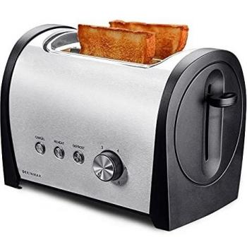 DEKINMAX Tostadora Pan de 2 Rebanadas Acero Inoxidable Tostador con Funciones de Recalentamiento y Descongelación y 6 Niveles de Tostado, 800W