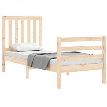 Estructura de cama individual con cabecero de madera maciza en color marrón
