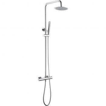 Conjunto ducha termostático Nápoles IMEX BTN047, incluye sistema de control de temperatura, grifería monomando, rociador de lluvia ajustable, acabado cromado y fácil instalación