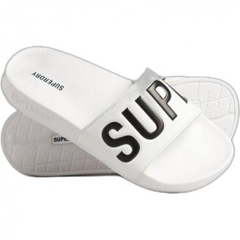 Superdry Women's Core Pool Slides, White/Black, Size S