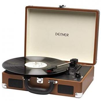 Tocadiscos Denver VPL-118 de Tres velocidades 33 1/3,45,78 RPM. Altavoces 2 W. Marrón.