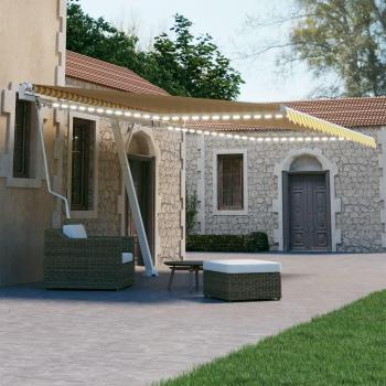 Toldo automático con sensor de viento y LED 450x300 cm amarillo y blanco