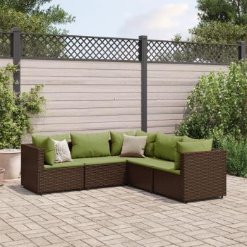 5-Piece Brown Poly Rattan Garden Lounge Set with Cushions