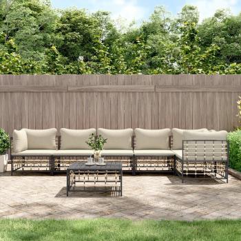 vidaXL 7-Piece Anthracite Poly Rattan Garden Lounge Set with Cushions