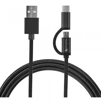 Cable ComboCord 1m USB A a Micro-USB y USB-C, Textil Negro 2A