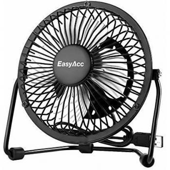 EasyAcc Mini ventilador USB de 5 pulgadas, 2 velocidades, uso silencioso, rotación de 360 grados, refrigeración personal, ventilador portátil para exterior, camping, viajes, oficina, negro