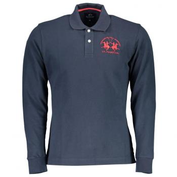 La Martina Elegant Long-Sleeved Polo - Contrast Detailing - S, Male, Blue, Size: S, Embroidered Long Sleeve Polo Shirt with Contrast Details