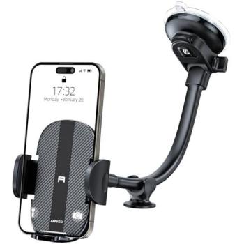 APPS2Car Soporte Movil Coche, Soporte Móvil Coche Ventosa para Salpicadero Parabrisas, Ventosa Fuerte Brazo Ajustable Giro 360 Grado, para iPhone 13 12 Pro,Galaxy S22, Xiaomi, Redmi ect