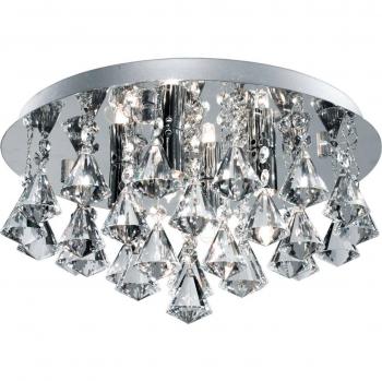 Plafón de baño IP44, redondo, cristal transparente y metal cromo, 4 bombillas, diámetro 38cm