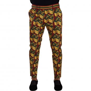Dolce & Gabbana Multicolor Logo Mania Cotton Tapered Trouser Pants - IT48 | M, Slim-fit Trousers, male, Multicolor, Size: M DG Mania Tapered Pants with All-Over Logo Print