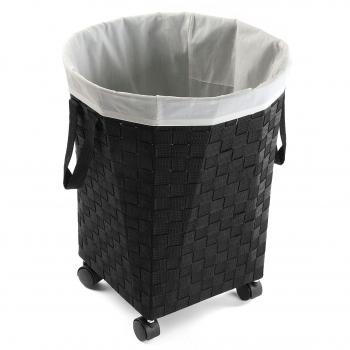 Versa 19485332 Cesta Ropa C/Ruedas Negra, 50x39x39cm, Nylon